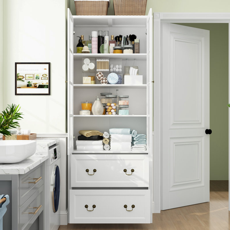 Rebrilliant Novka Freestanding Standard Linen Cabinet Reviews Wayfair